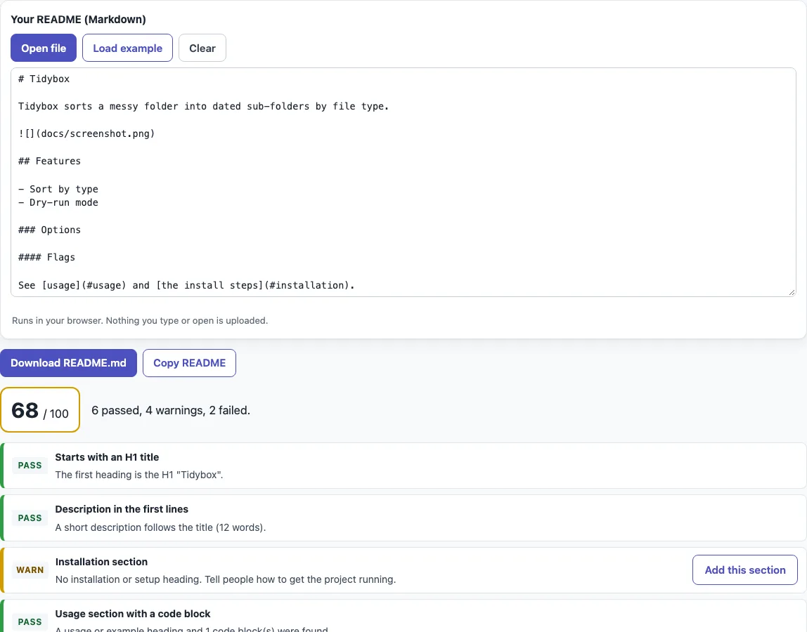 How to write a readme example