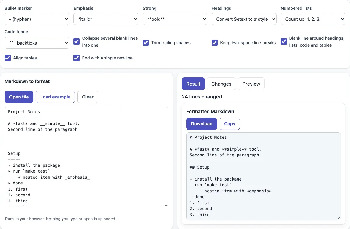 Markdown formatter example