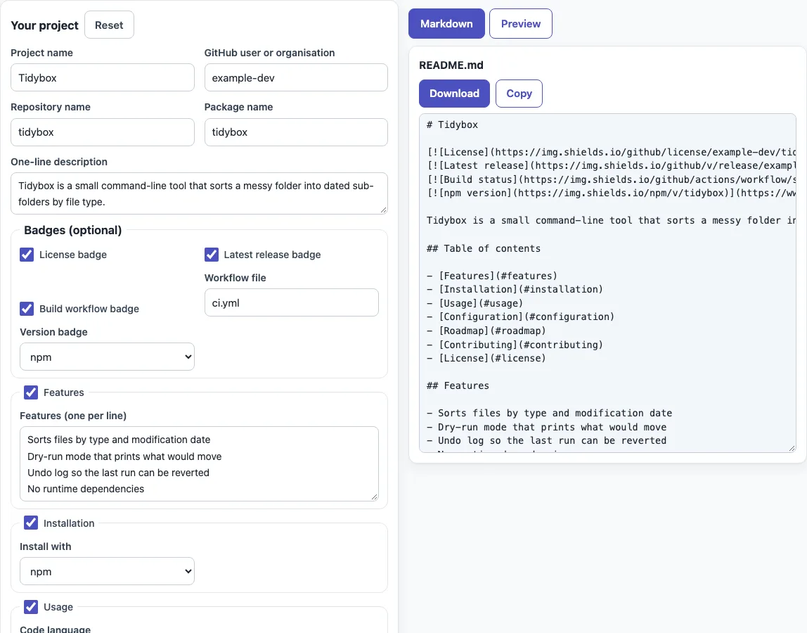Readme generator example