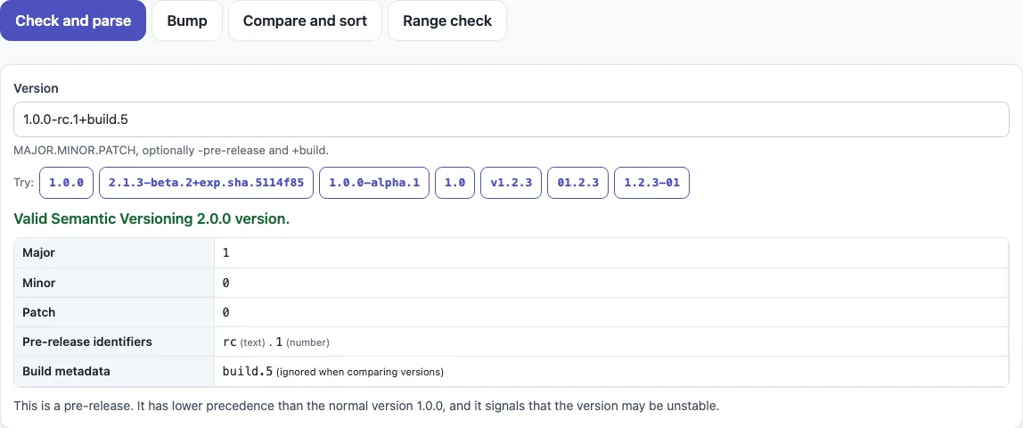 Semantic versioning example
